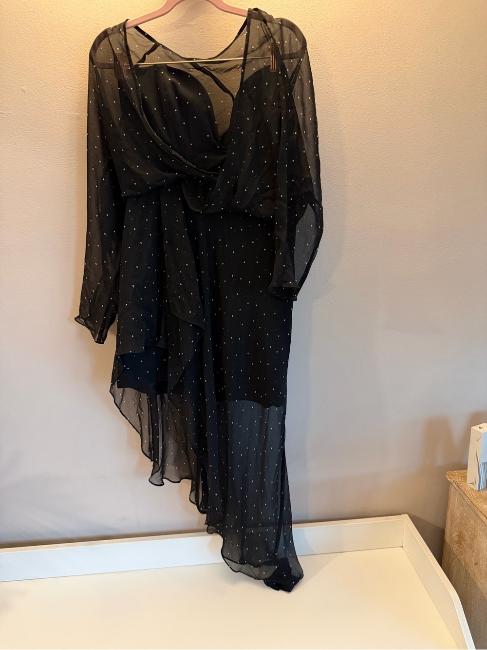 Michelle Mason Black Polka Dot Asymmetrical Silk High Low Dress Womens 8